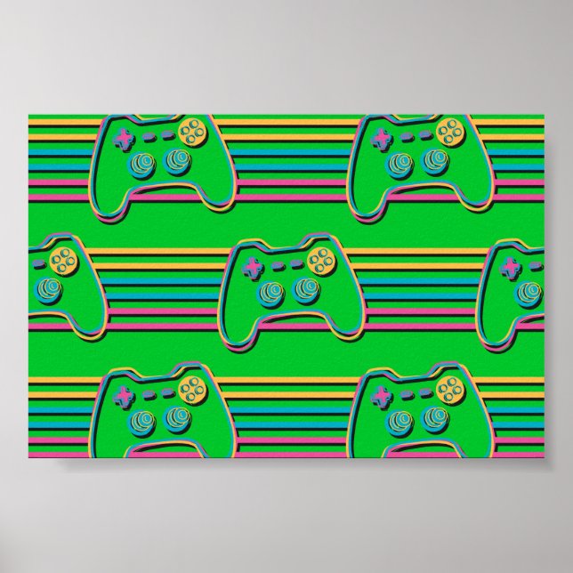 Retro Gaming Geek Gamer 80s neon färg Poster (Framsidan)