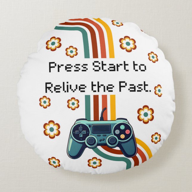 Retro Gaming Illustration – Teal Controller with F Rund Kudde (Framsidan)