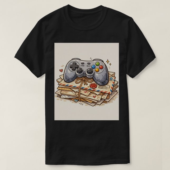 Retro Gaming Mail: Hantgjord Controller-ikon T Shirt (Design framsida)