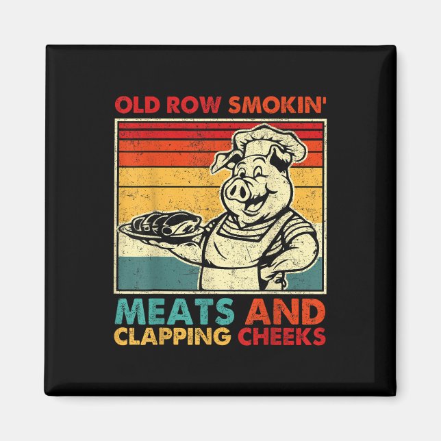 Retro gammal rad Räker kött och klappar kinder Fu Magnet (Framsidan)