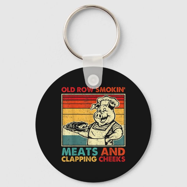 Retro gammal rad Röker kött och klappar kinder Fu Nyckelring (Framsida)