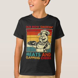 Retro gammal rad Röker kött och klappar kinder Fu T Shirt