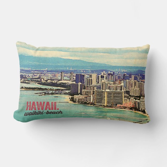 Retro gammal Waikiki för LookHawaii Oahu ö strand Lumbarkudde (Framsida)