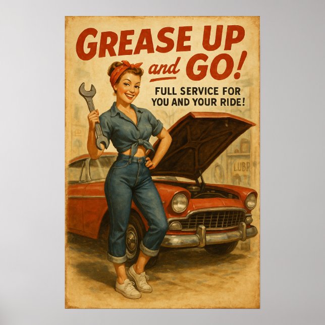 Retro Garage Pin Up Girl Graphic Poster (Framsidan)