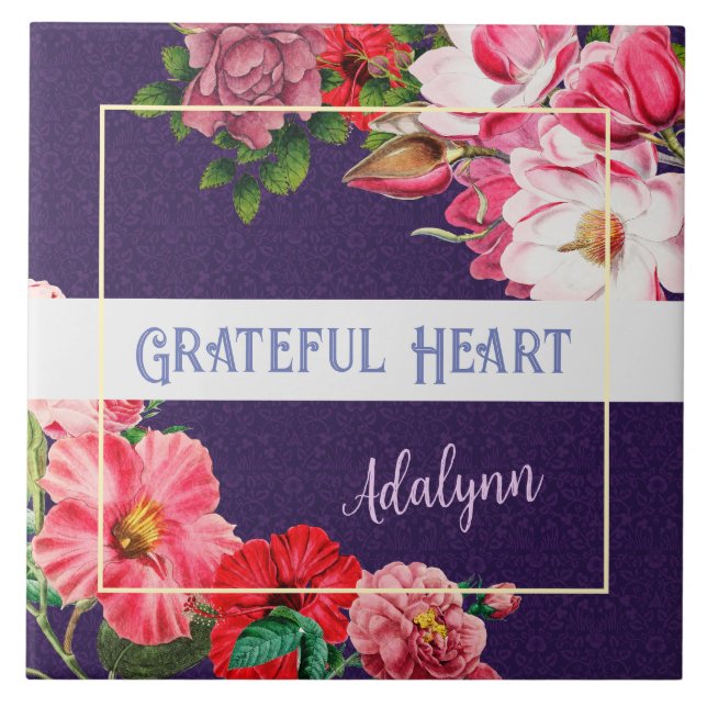 Retro Garden Anpassningsbar Hälsning Namn Violet L Kakelplatta (Framsidan)