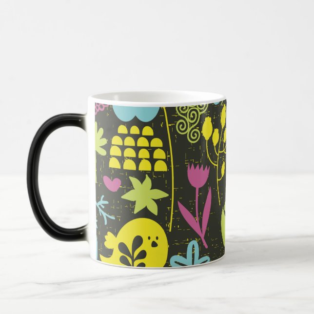 Retro Garden Birds Mug Magisk Mugg (Vänster)