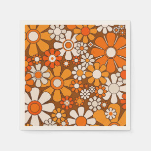 Retro Garden Blommigt 60-tal 70-tal Mönster Brown Pappersservett