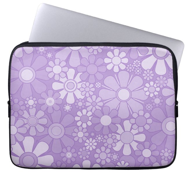 Retro Garden Cheerful Blommönster Lavender Laptop Fodral (Framsidan)