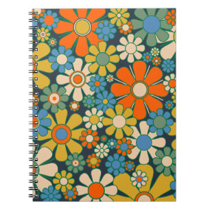 Retro Garden Flowers 60 s 70-tal Blommönster Anteckningsbok