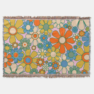 Retro Garden Flowers 60 s 70-tal Blommönster Filt