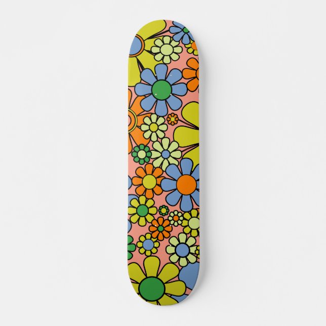 Retro Garden Flowers 60 s 70 Vår Blommönster Mini Skateboard Bräda 18,5 Cm (Framsida)