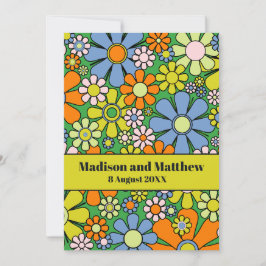 Retro Garden Flowers 60s 70-talets Blommigt Spara Datumet