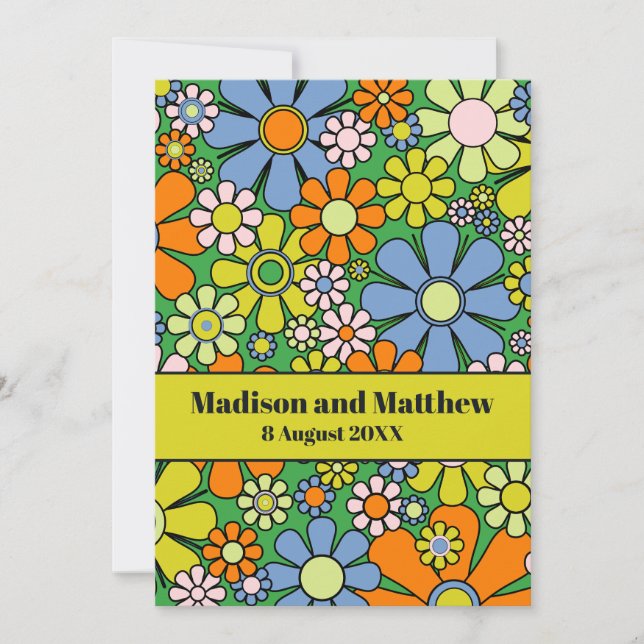 Retro Garden Flowers 60s 70-talets Blommigt Spara Datumet (Framsida)