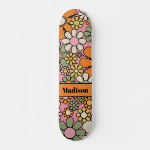 Retro Garden Flowers Groovy 60 s 70 Blommigt Namn Mini Skateboard Bräda 18,5 Cm