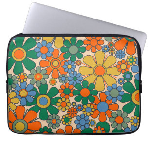 Retro Garden Flowers Groovy 60 s 70 Blommönster Laptop Fodral