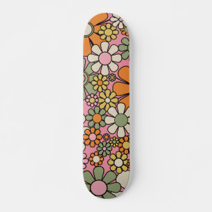 Retro Garden Flowers Groovy 60 s 70 Blommönster Mini Skateboard Bräda 18,5 Cm