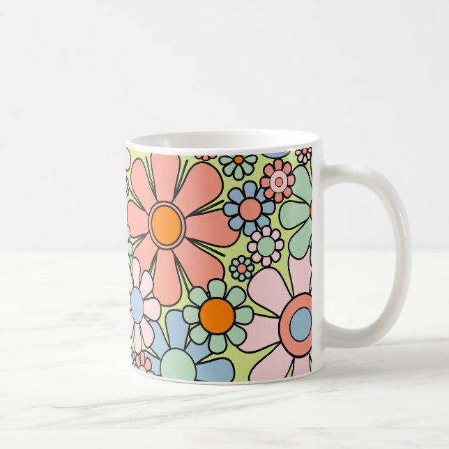 Retro Garden Flowers Groovy 60 s 70 Vår Mönster Kaffemugg (Höger)