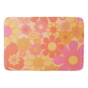 Retro Garden Flowers Groovy Blommigt Rosa Gult Badrumsmatta