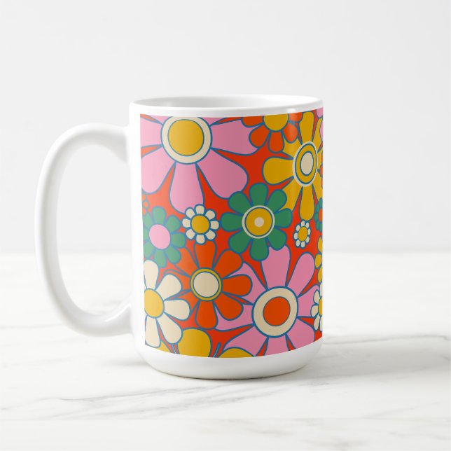 Retro Garden Groovy 60 s 70-talets Blommönster Kaffemugg (Vänster)