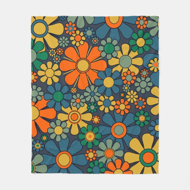 Retro Garden Groovy Blommigt 60 s 70 Mönster Fleecefilt (Framsidan)