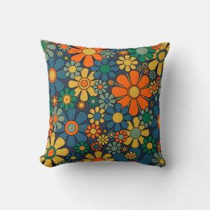 Retro Garden Groovy Blommigt 60 s 70 Mönster Kudde