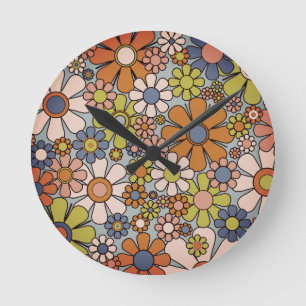 Retro Garden Vintage 60s 70s Aesthetic Flowers Rund Klocka