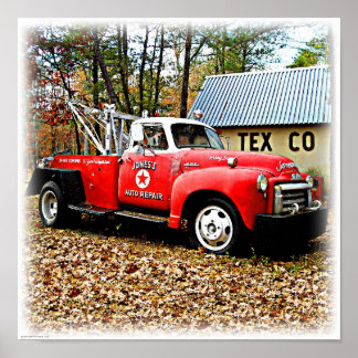 Retro Gas Station Red Tow Lastbil Poster