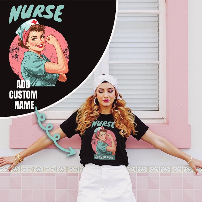 Retro-gåva för anpassad namngranskning för sjukskö t shirt (Custom Name Nurse Vintage Personalized Retro Gift T-Shirt.)