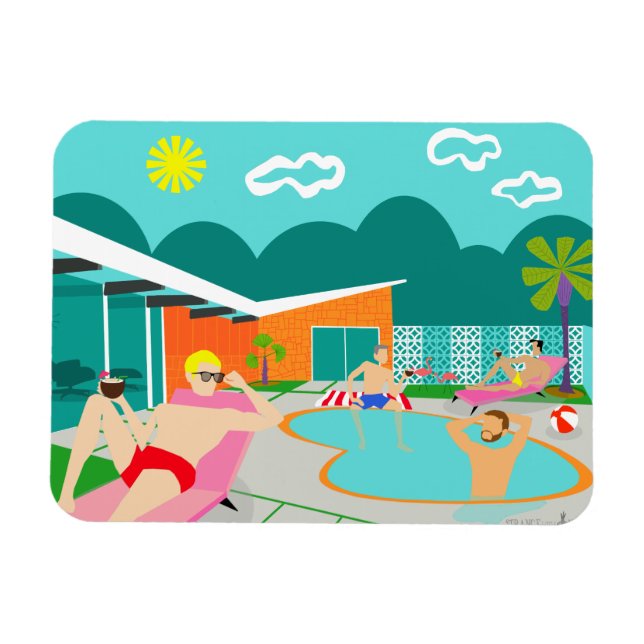 Retro Gay Bassäng Party Flexible Magnet (Horisontell)