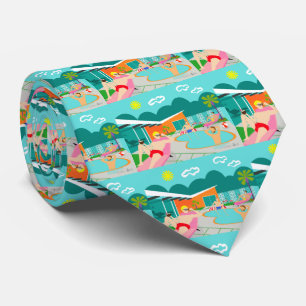 Retro Gay Bassäng Party Tiled Necktie Slips