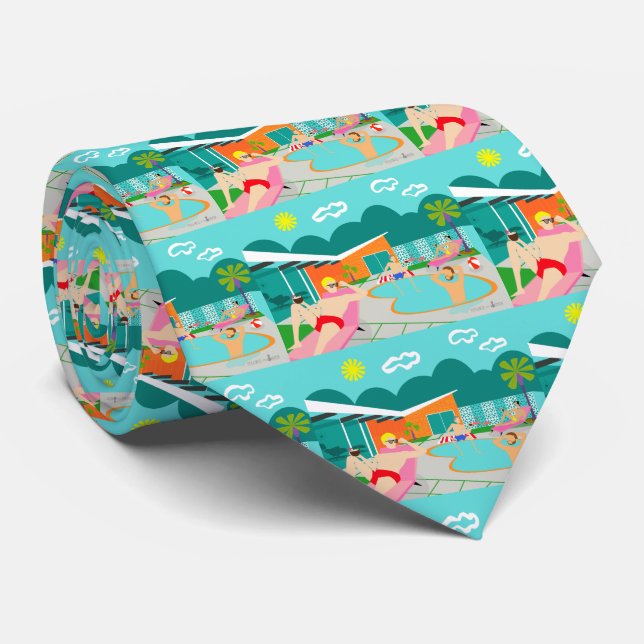 Retro Gay Bassäng Party Tiled Necktie Slips (Rullad)