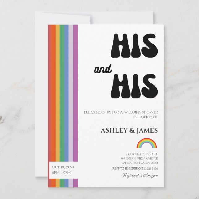 Retro Gay Bröllop Par visar hans och hans hbt-Q Inbjudningar (Framsida)