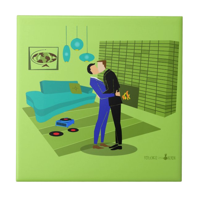 Retro Gay Couple i Kärlek Kakelplatta (Framsidan)
