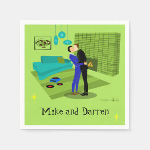 Retro Gay Couple i Kärlek Pappersservett
