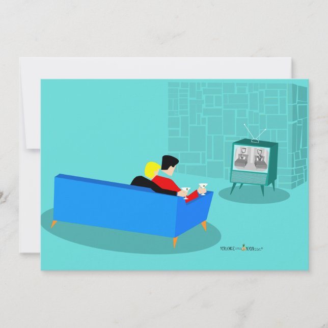 Retro Gay Couple tittar på TV-inbjudan Inbjudningar (Framsida)