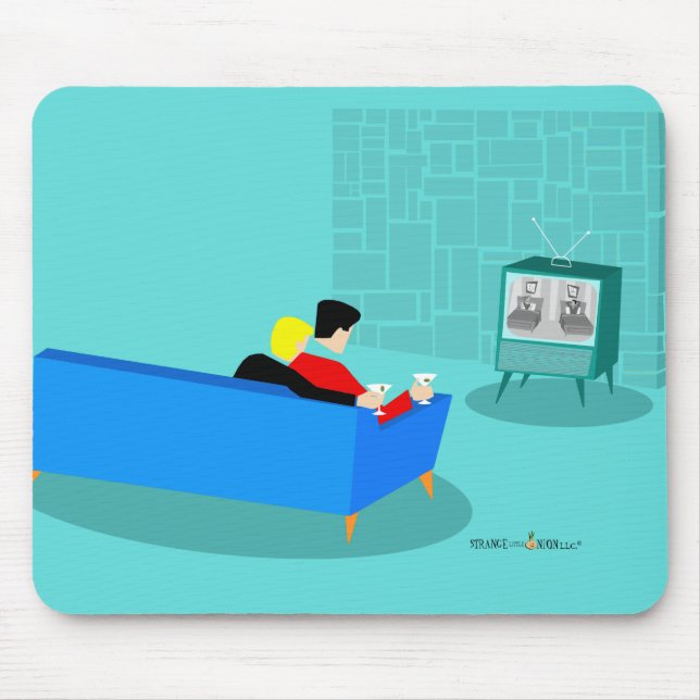 Retro Gay Couple tittar på TV Mousepad Musmatta (Framsidan)