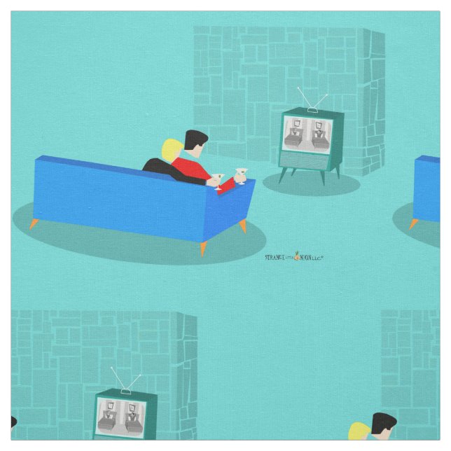 Retro Gay Couple vaktar TV Fabric Tyg (Provkarta)