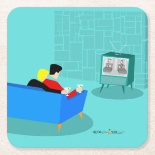 Retro Gay Couple Watching TV Papper Underlägg Kvadrat