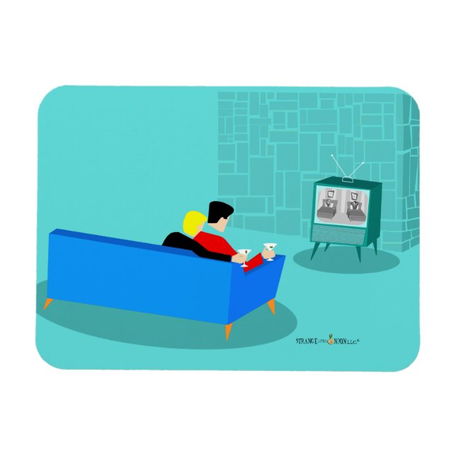 Retro Gay par som tittar på tv Flexible Photo Magn Magnet (Horisontell)