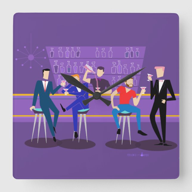 Retro Gay Pub Acrylic Wall Clock Fyrkantig Klocka (Framsida)