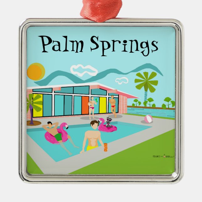 Retro Gay Rosa Flamingo Bassäng Party Julgransprydnad Metall (Framsidan)