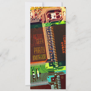 Retro Geek Party ・ Färglöst elektronisk pcb ・ Nerd Inbjudningar