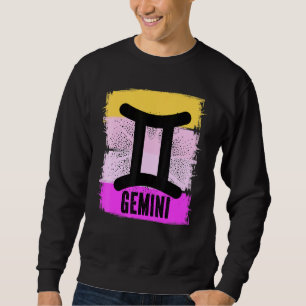 Retro Gemini Symbol Birthday Zodiac Astrology Vint Lång Ärmad Tröja
