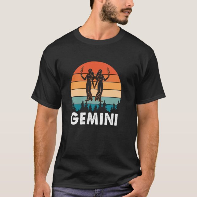 Retro Gemini Zodiac Sign Horoscope T Shirt (Framsida)