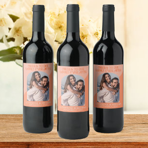 Retro Geometric 70's Arch Peach & Orange Bröllop Vinflaska Etikett