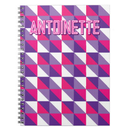 Retro Geometric Abstract Pink Purple & White Name Anteckningsbok