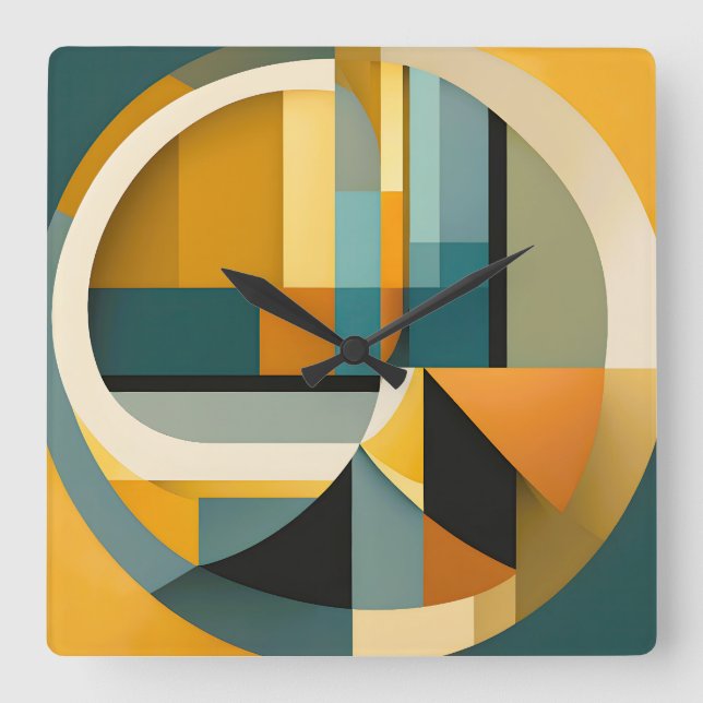 Retro Geometric Abstraction Circles and Rectangric Fyrkantig Klocka (Framsida)