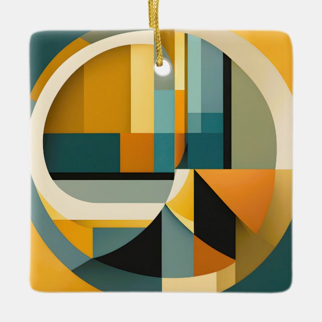 Retro Geometric Abstraction Circles and Rectangric Julgransprydnad Keramik (Framsida)