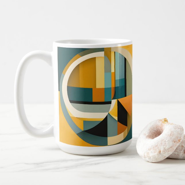 Retro Geometric Abstraction Circles and Rectangric Kaffemugg (Med munk)