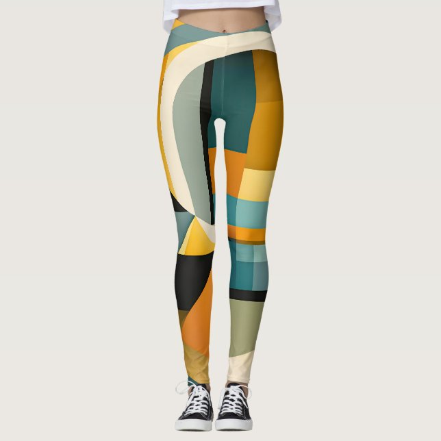 Retro Geometric Abstraction Circles and Rectangric Leggings (Framsida)